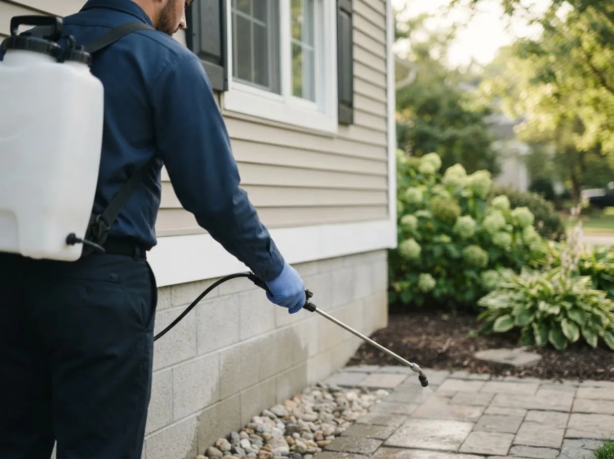 Pest control technician inspecting a home in Lansford, PA